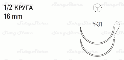 Picture of 8886280851 TICRON нерассасывающийся, 90 см, белый, 2-0, с двумя иглами Y-31, жесткие прокладки, 3х7 мм
